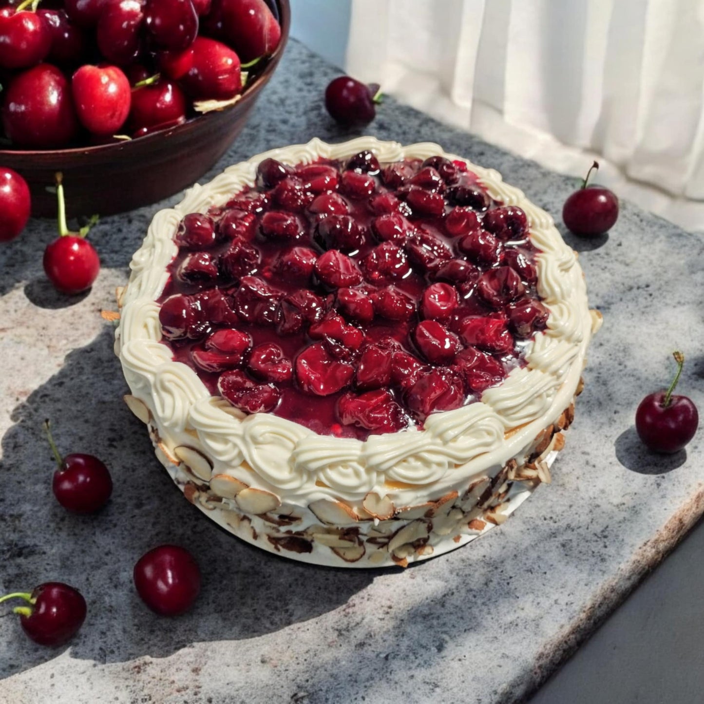 NY Cherry Cheesecake with Sliced Almonds